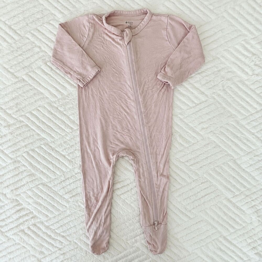 Kyte Baby Size 3-6M Blush Bamboo Zipper Footie Pajamas Fold-Over Mittens Pink